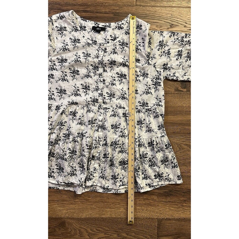 Ellos White Multi-Colored Floral Scoop Neck 3/4 Sleeve Button Up Shirt 1X 22/24 - Picture 8 of 8